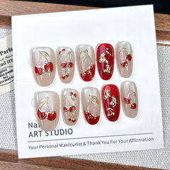 Cherry Cat Eye（Handmade press on nails）/10Pcs Almond Nails