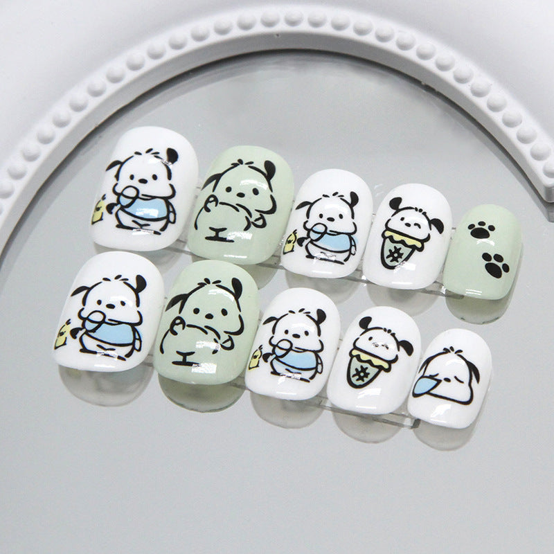 Line Dog（Handmade Press On Nails）/24Pcs  Short Children Nails