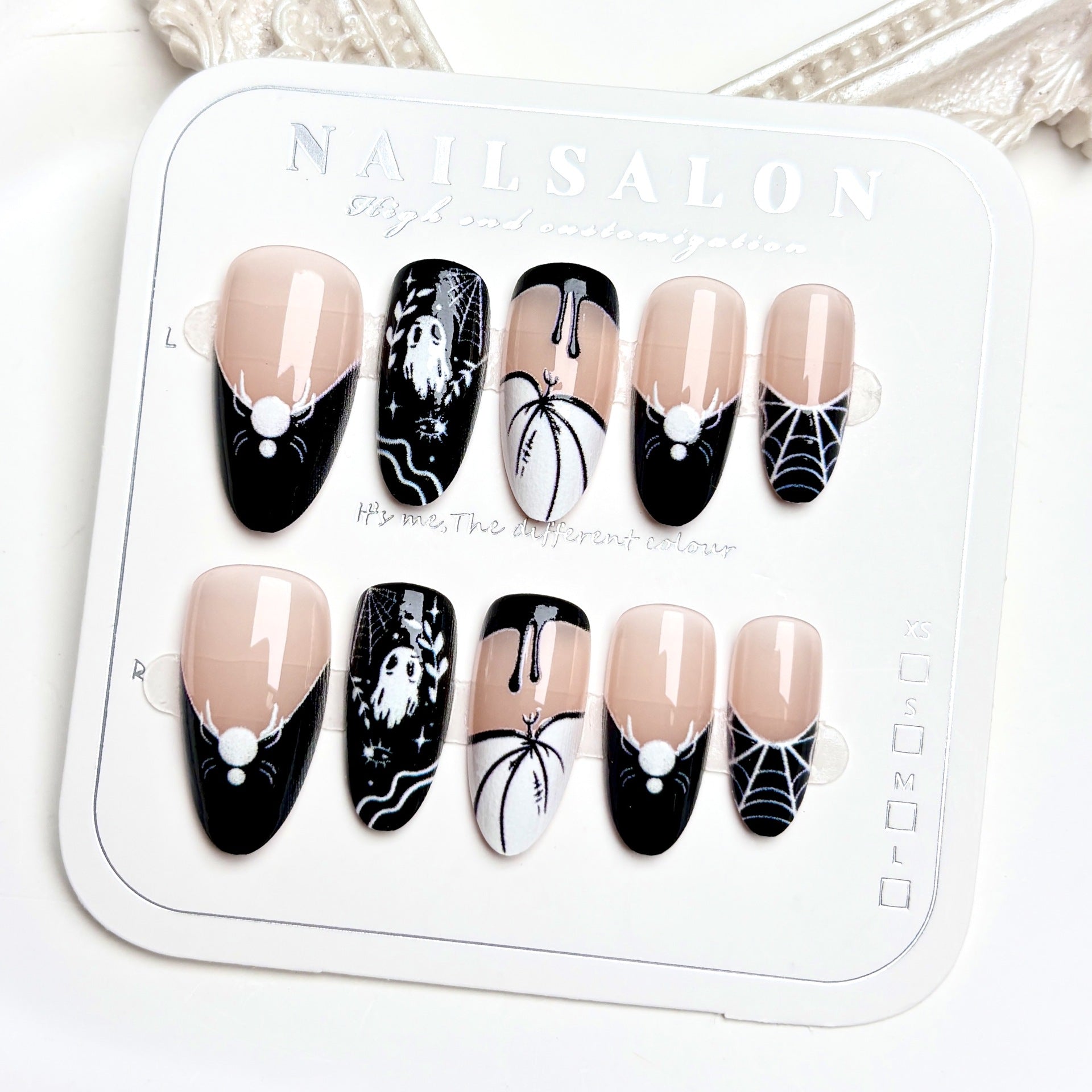 French Ghost Pumpkin（Handmade press on nails）/10Pcs Almond Nails