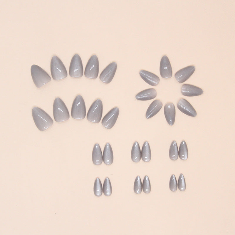 Solid Color Cat Eye Press on Nails 30Pcs Short Almond Nails