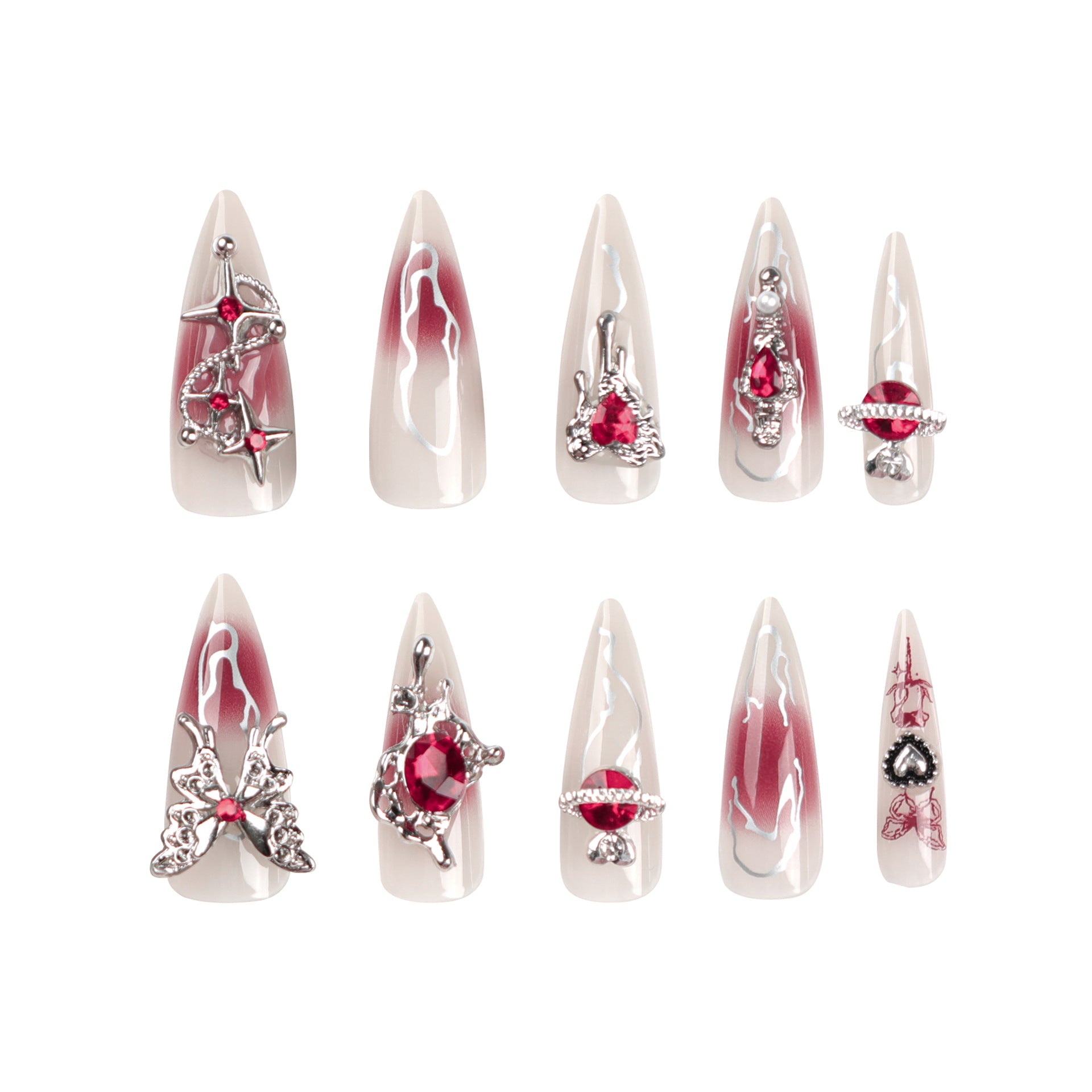 Vampire Red Crystal（Handmade press on nails）/24Pcs Stiletto Nails