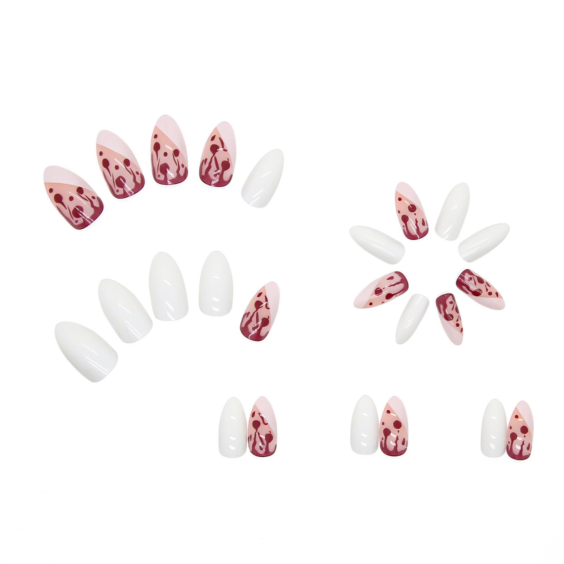 Red Blood Press on Nails 24Pcs Medium Almond Nails  