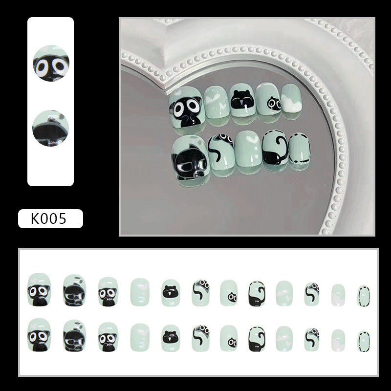 Little Black Cat（Handmade Press On Nails）/24Pcs  Short Children Nails