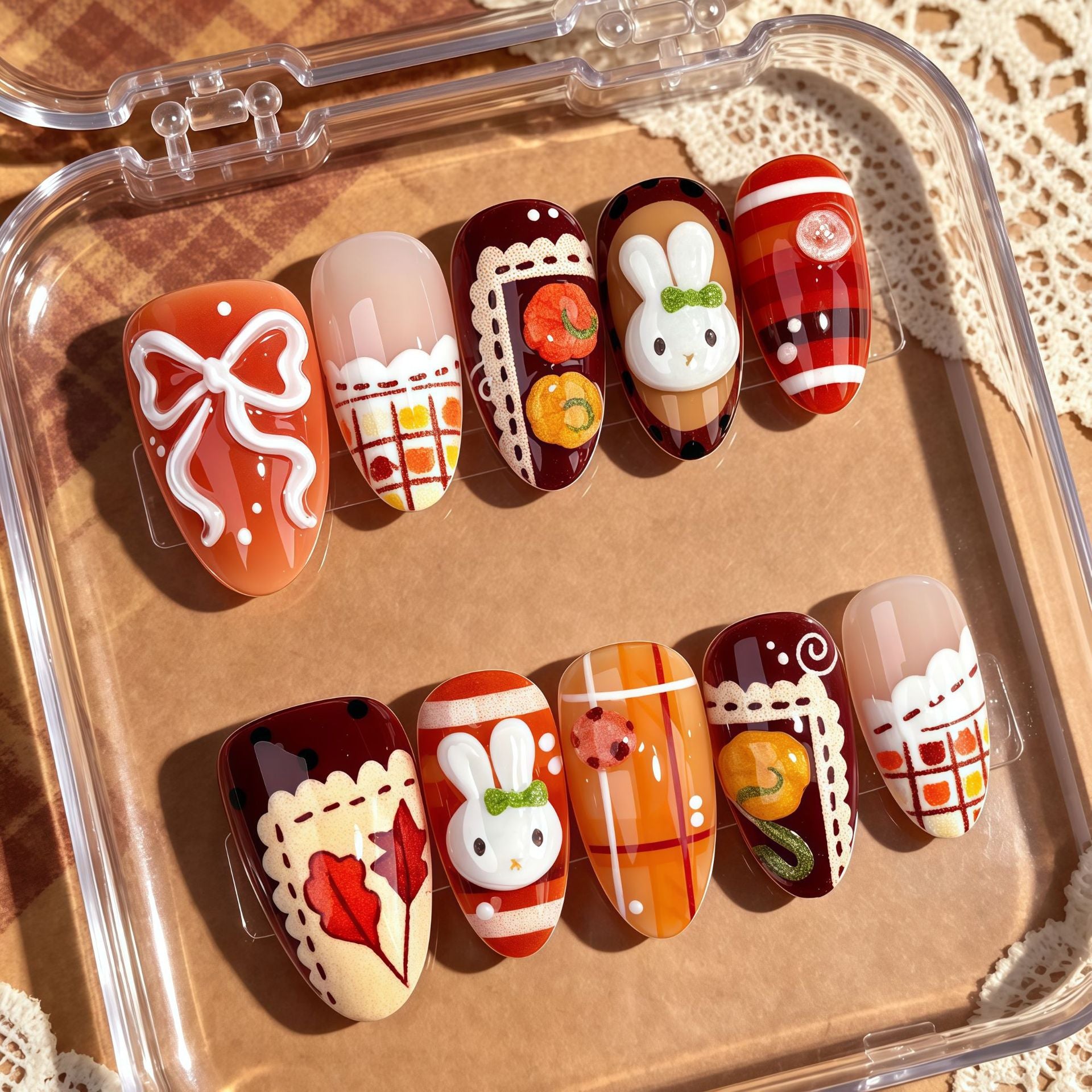 Caramel Miffy Presson on Nails 10Pcs Medium Almond Nails