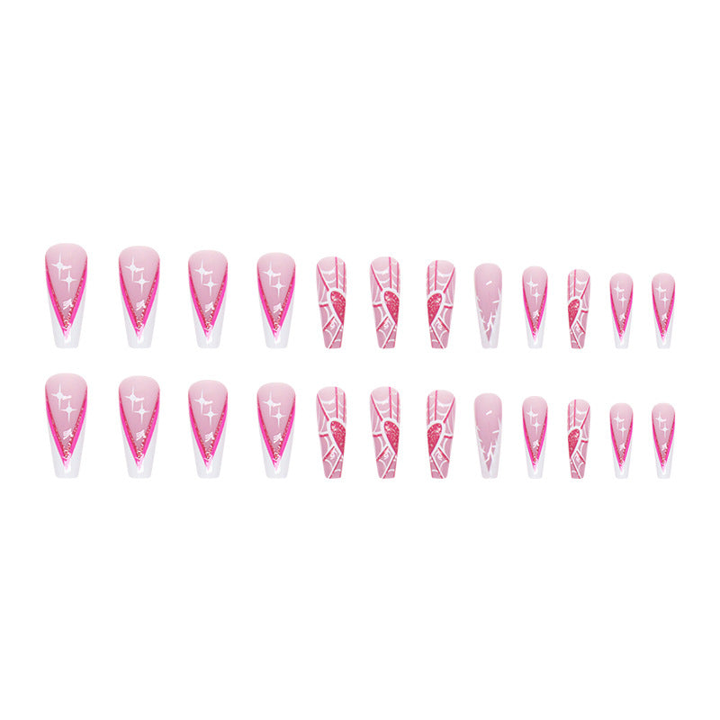 Spider Web Heart Press on Nails 24Pcs Long Ballerina Nails  