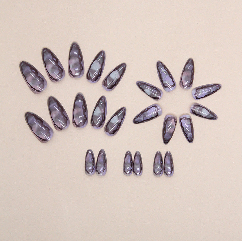 Purple Ripples Press on Nails 24Pcs Medium Almond Nails