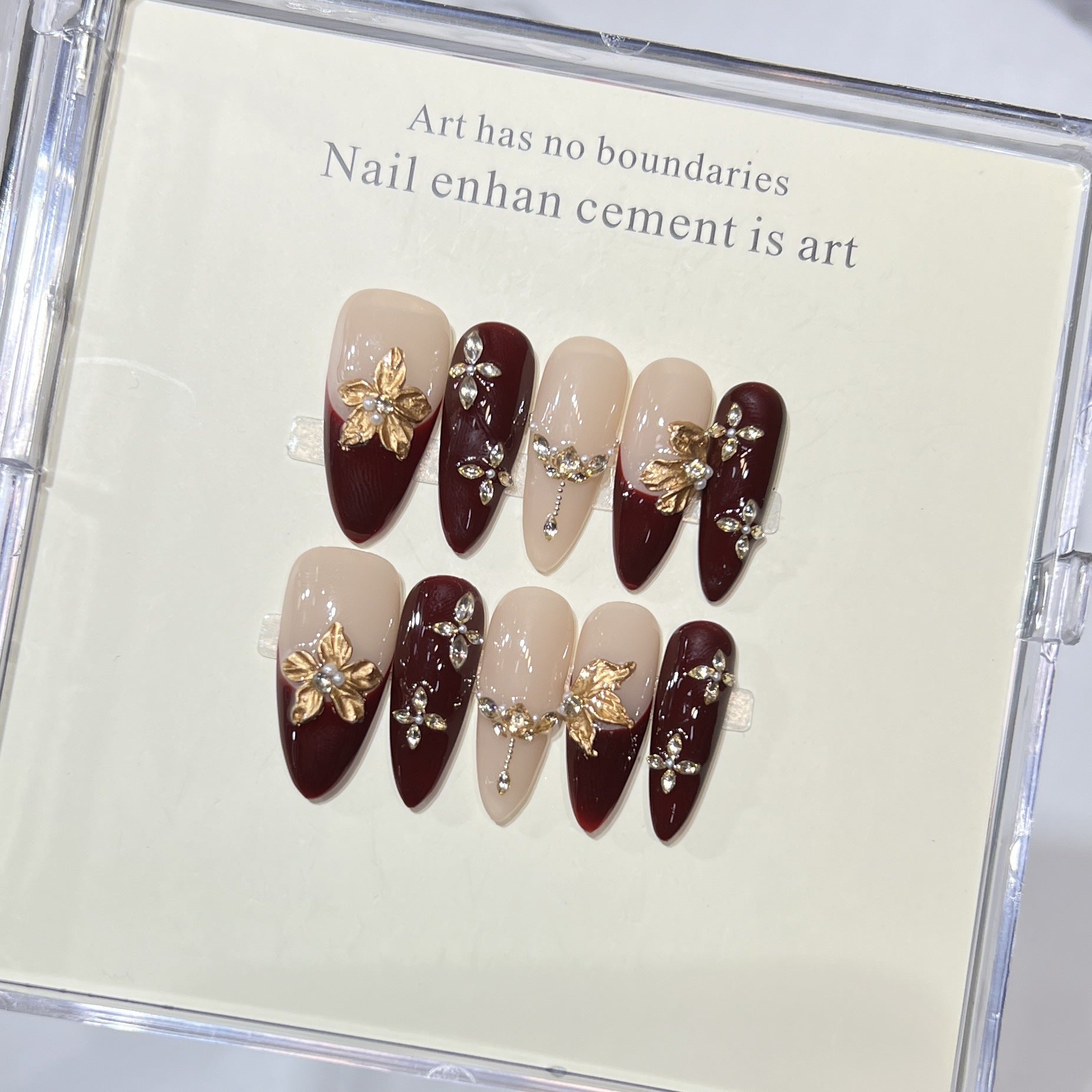 French Zircon（Handmade press on nails）/10Pcs Almond Nails