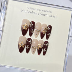 French Zircon（Handmade press on nails）/10Pcs Almond Nails