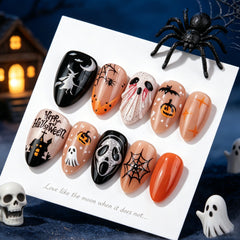 3D Spider Ghost Presson on Nails 10Pcs Medium Almond Nails