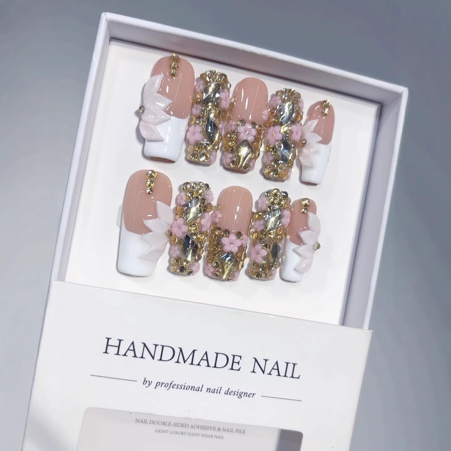 Full Diamond Flash Water Pipe（Handmade press on nails）/10Pcs Ballerina Nails