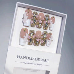 Full Diamond Flash Water Pipe（Handmade press on nails）/10Pcs Ballerina Nails