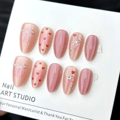 Bow Love Heart Cat Eye（Handmade press on nails）/10Pcs Almond Nails
