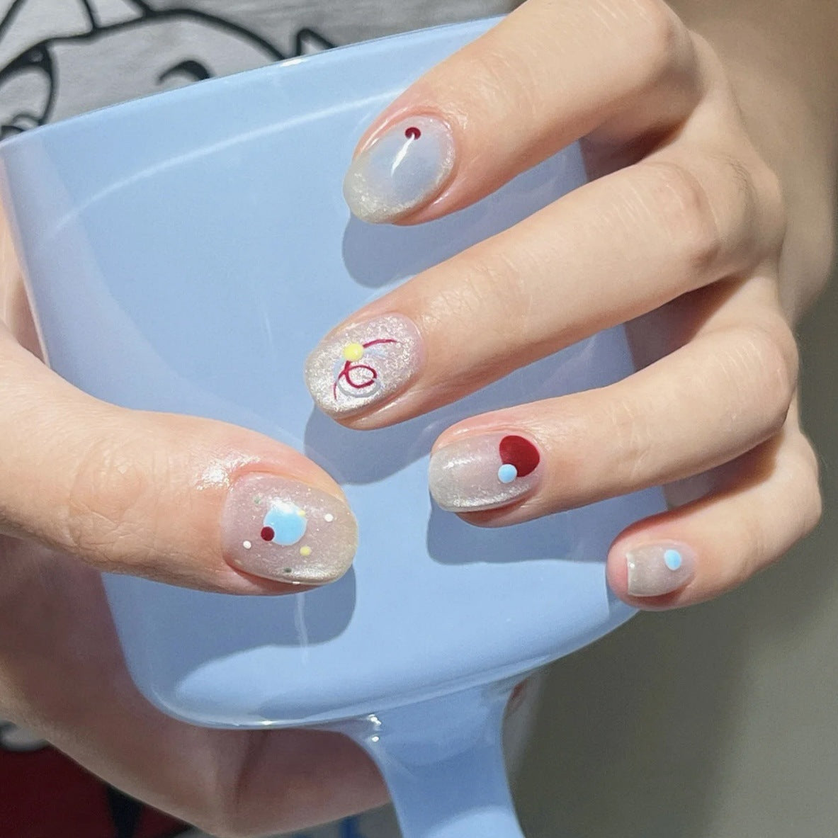 Colorful Bubbles Cat Eye（Handmade press on nails）/10Pcs Squoval Nails