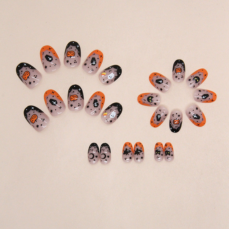 Cute Pumpkin Ghost Press on Nails 24Pcs Short Almond Nails  