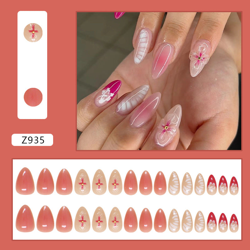 Blush 3D Flowers Pink Press on Nails 24Pcs Short Almond Nails