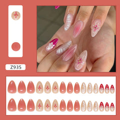 Blush 3D Flowers Pink Press on Nails 24Pcs Short Almond Nails