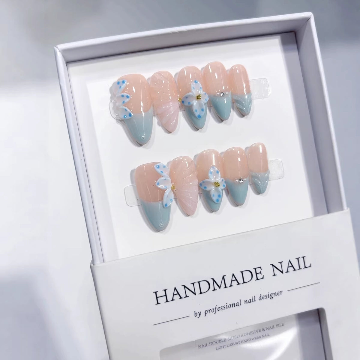 Blue Resort Style（Handmade press on nails）/10Pcs Almond Nails