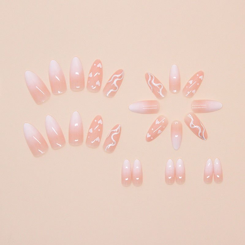 Love Lines White Press on Nails 24Pcs Medium Almond Nails