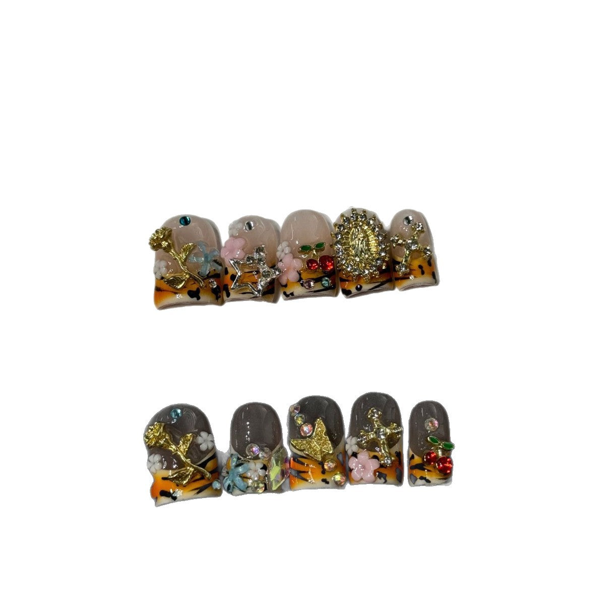 Leopard Spark（Handmade press on nails）/10Pcs Square Nails