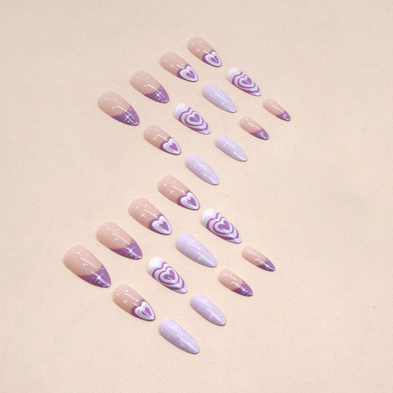 Purple Love Press on Nails 24Pcs Medium Almond Nails