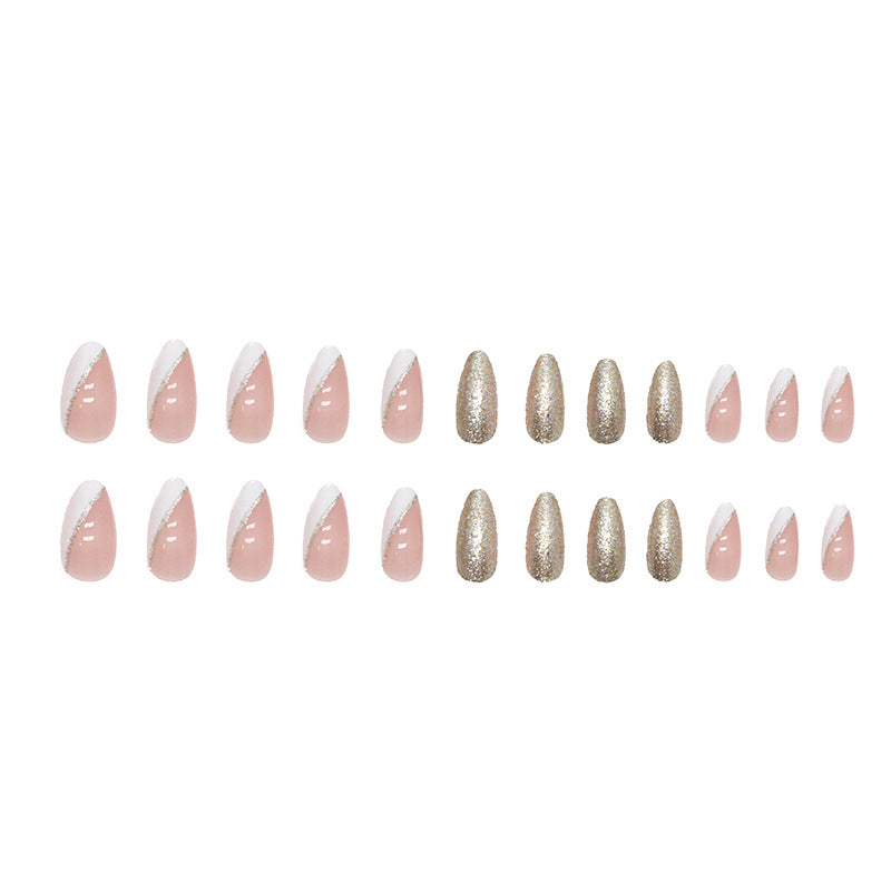 French Shine Press on Nails 24Pcs Medium Almond Nails