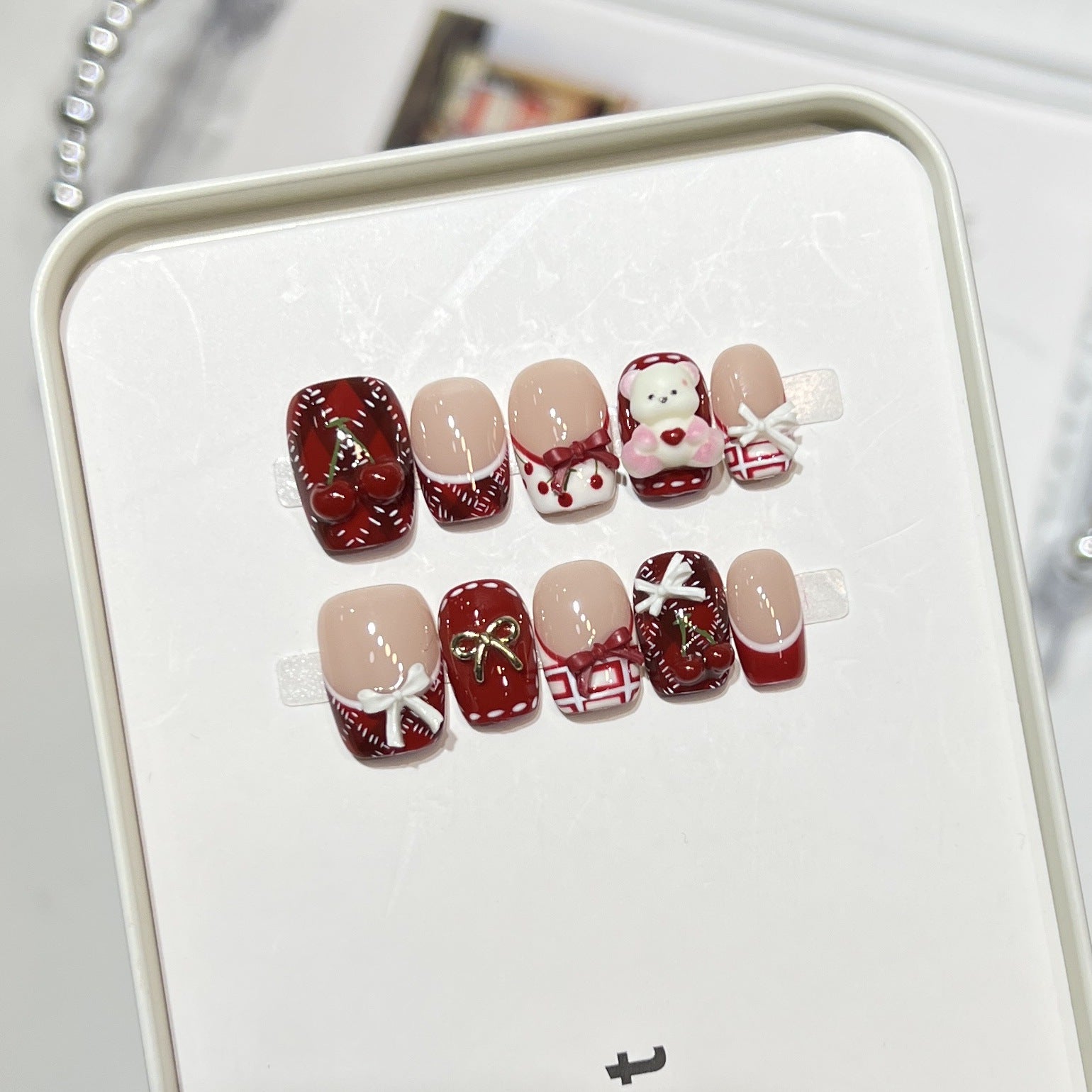 Cute Cherry（Handmade press on nails）/10Pcs Square Nails