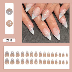 3D French Pearl White Press on Nails 24Pcs Short Almond Nails