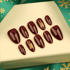 Simple Christmas Tree Red Press on Nails 24Pcs Short Almond Nails