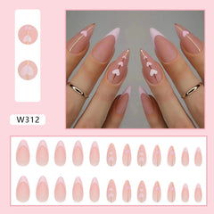 French Valentine Press on Nails 24Pcs Medium Almond Nails