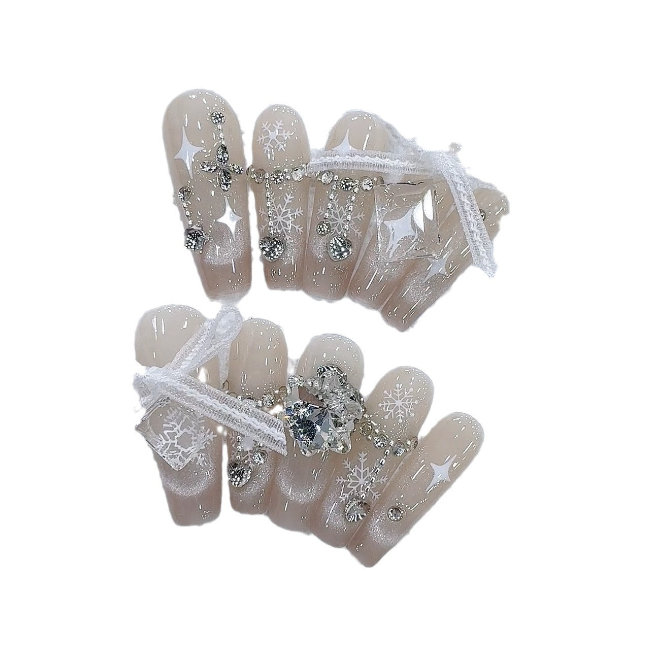 Snowflake Cat Eye Diamond Handmade press on Nails / 10Pcs  Ballerina Nails