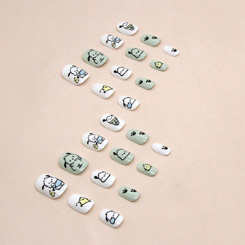 Line Dog（Handmade Press On Nails）/24Pcs  Short Children Nails