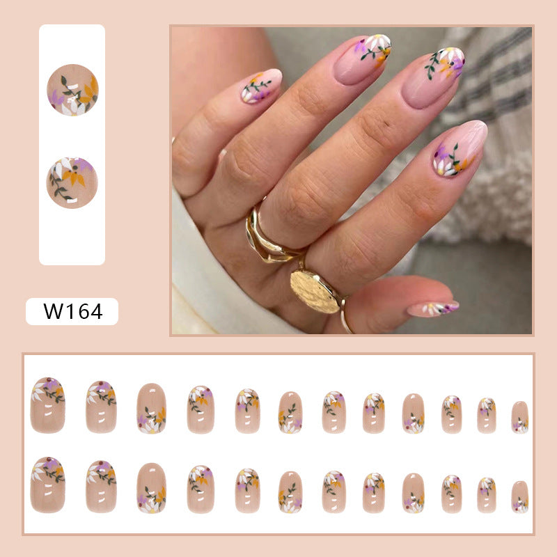 Flowers Handmade press on Nails / 24Pcs Oval Nails