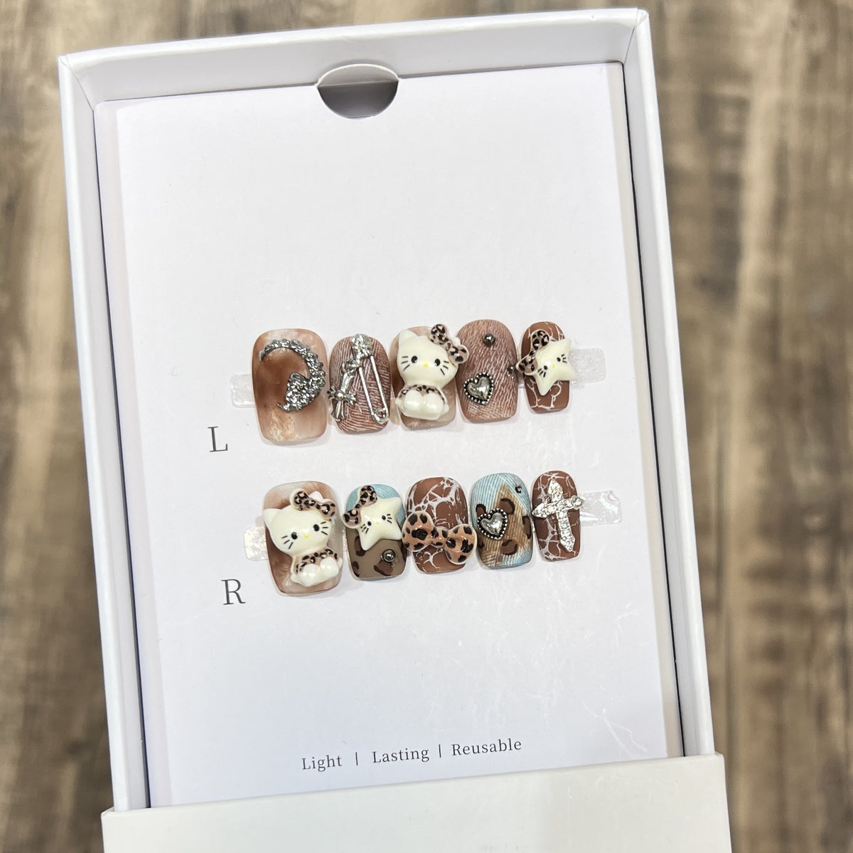 Leopard Print Metal Cross（Handmade press on nails）/10Pcs Square Nails