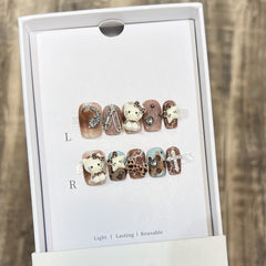 Leopard Print Metal Cross（Handmade press on nails）/10Pcs Square Nails