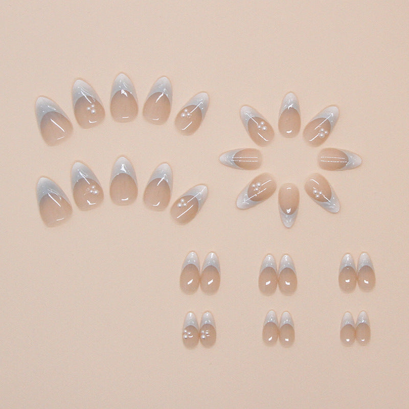 3D French Pearl White Press on Nails 24Pcs Short Almond Nails