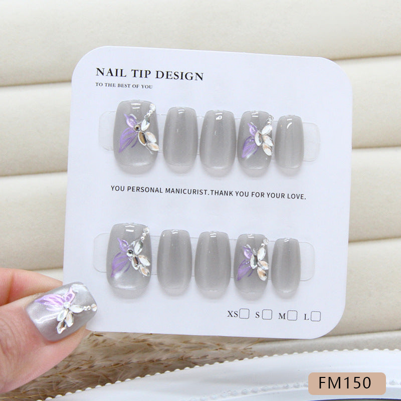 3D Diamond Butterfly Cat Eye（Handmade press on nails）/10Pcs Squoval Nails