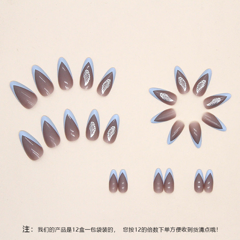 French Wings Press on Nails 24Pcs Medium Almond Nails