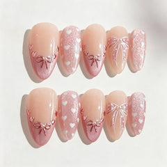 Polka Dot Love Bow Presson on Nails 10Pcs Medium Almond Nails