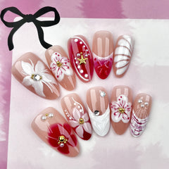 Cherry Bloom Press on Nails 10Pcs Medium Almond Nails