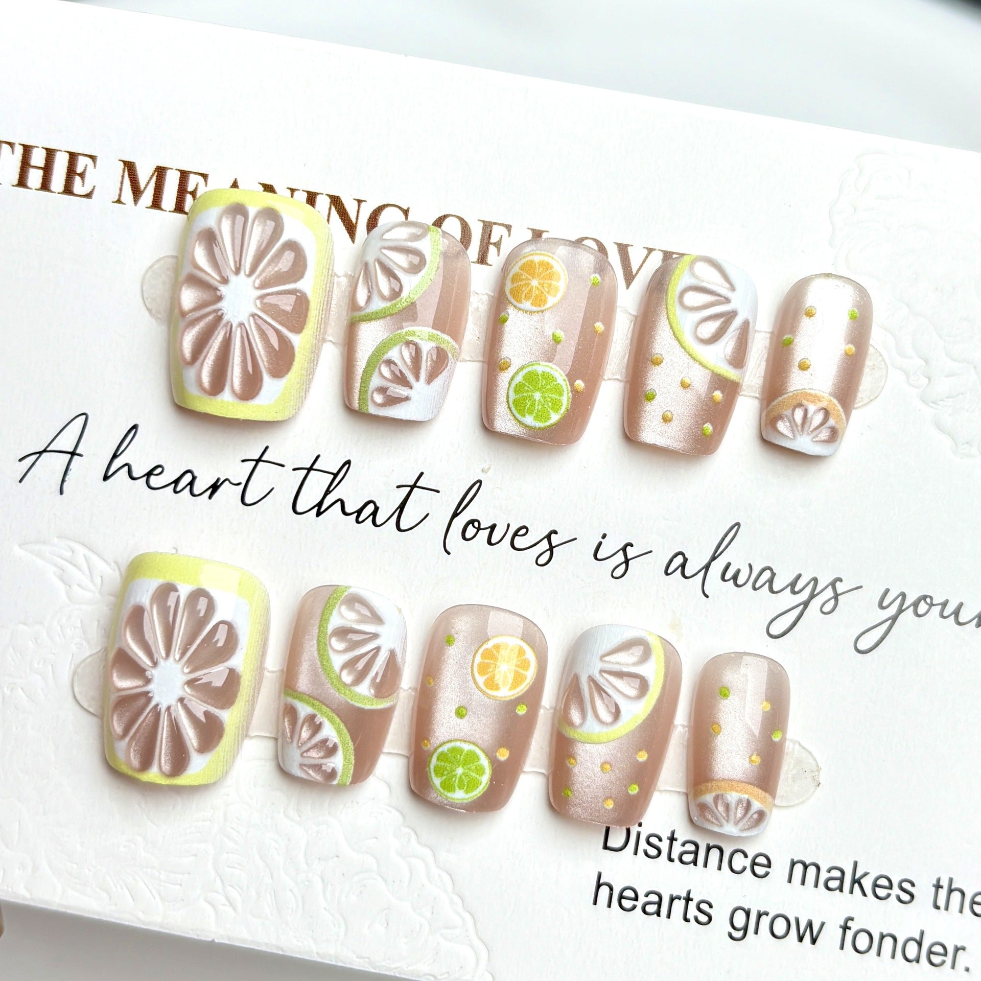 Lemon Bubble Water Cat Eye（Handmade press on nails）/10Pcs Square Nails