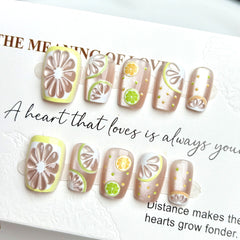 Lemon Bubble Water Cat Eye（Handmade press on nails）/10Pcs Square Nails