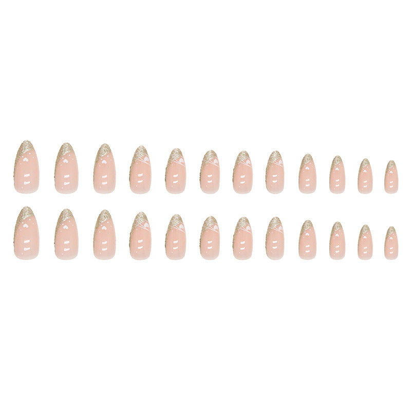 Shining Heart Press on Nails 24Pcs Medium Almond Nails