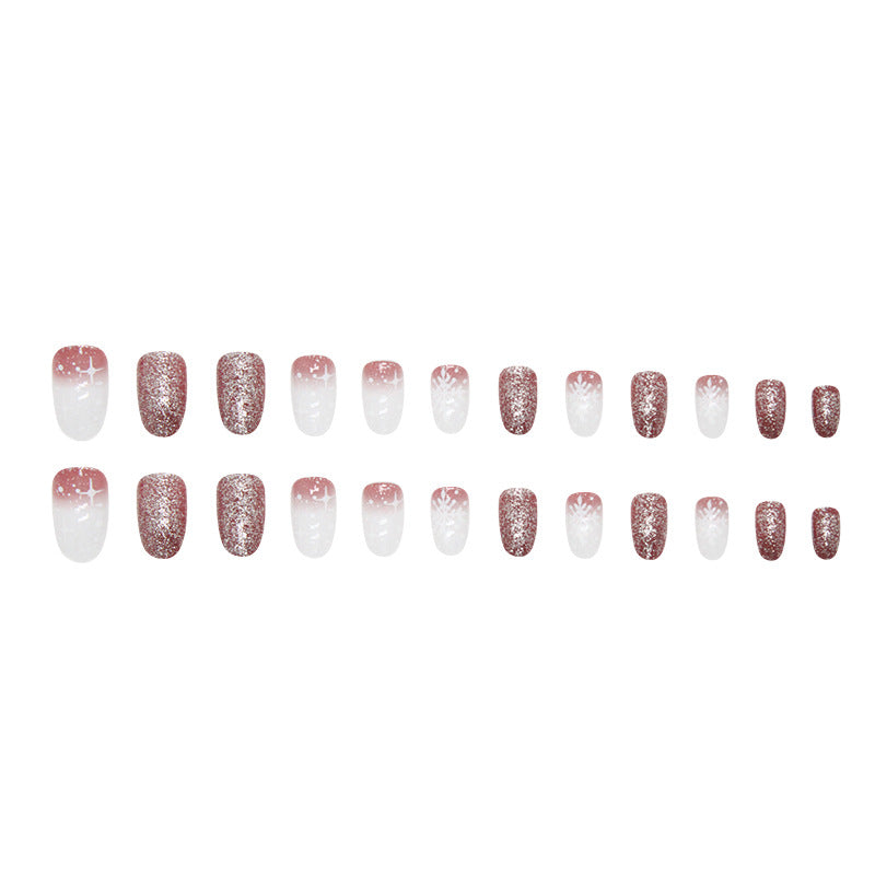 Snowflake Gradient Color Press on Nails 24Pcs Medium Oval Nails