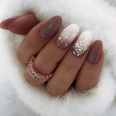 Snowflake Gradient Color Press on Nails 24Pcs Medium Oval Nails