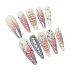 Silver Snake Handmade press on Nails / 10Pcs Stiletto Nails