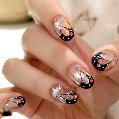 Y2K Aurora Butterfly Presson on Nails 10Pcs Medium Oval Nails