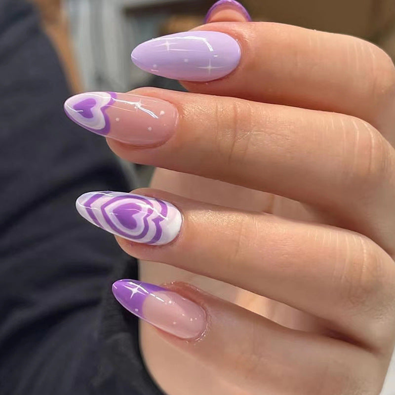 Purple Love Press on Nails 24Pcs Medium Almond Nails