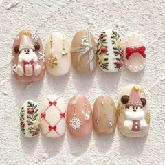 Christmas Mickey Presson on Nails 10Pcs Medium Almond Nails