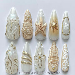 3D Jellyfish Shell Sun（Handmade press on nails）/10Pcs Almond Nails