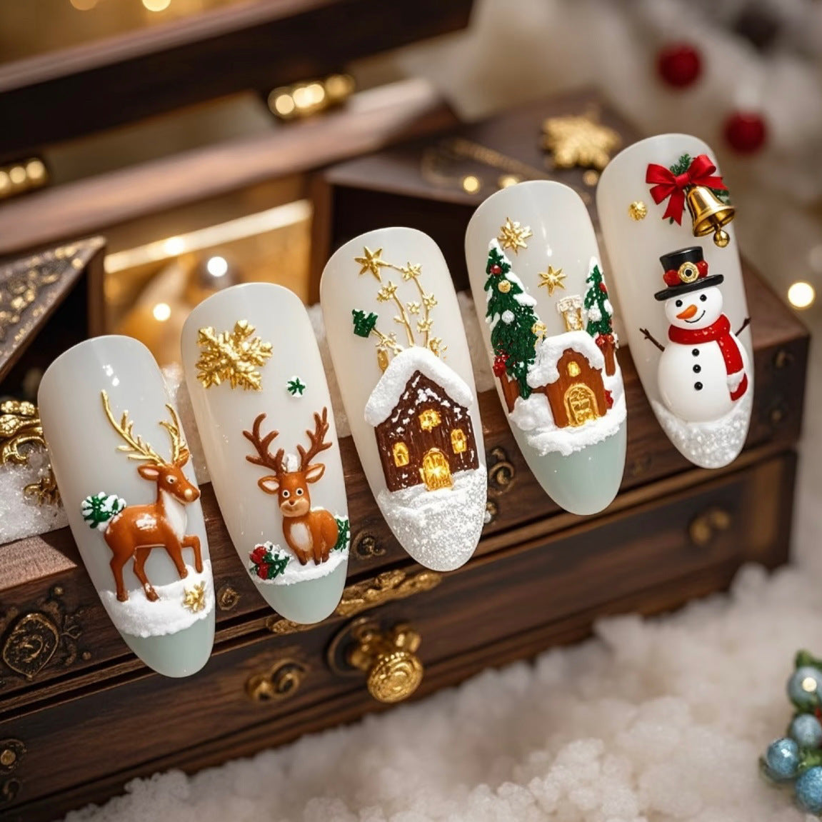 Christmas Eve（Handmade press on nails）/10Pcs Almond Nails